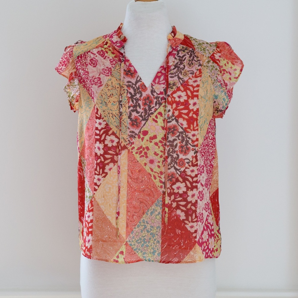 Maison d’Amelie Paris Anthropologie Boho Floral Patchwork Blouse Size XS - Picture 4 of 6